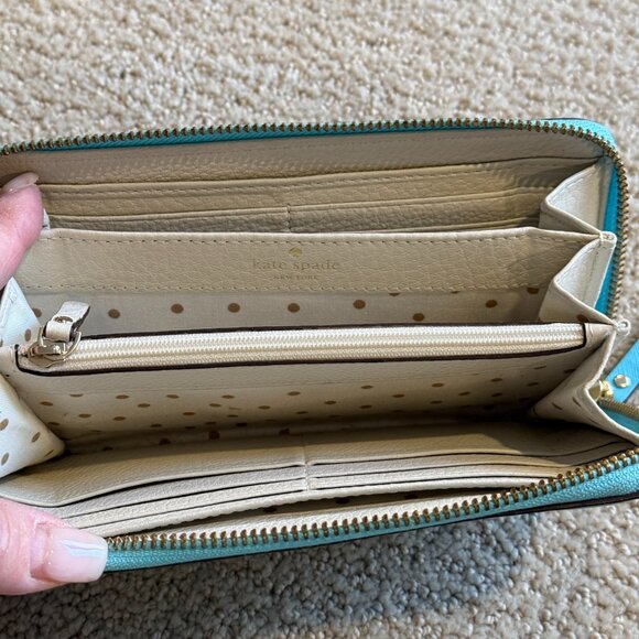 Kate Spade Mikas Pond Lacy Wallet Saffiano Leather  Zip Around Robins Egg Blue - Picture 13 of 16
